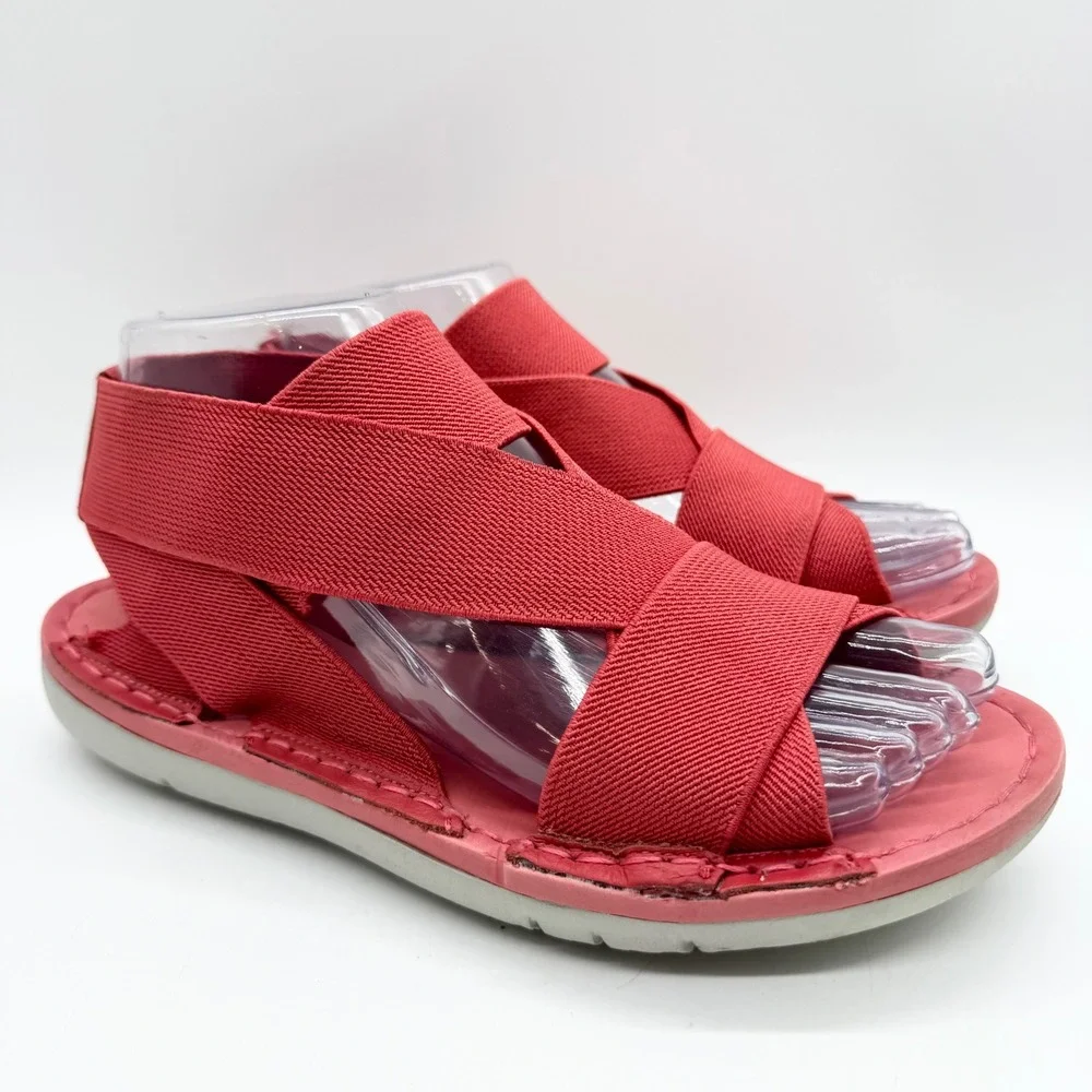 NoSox Athena Strappy Lightweight Elastic Cross Strap Flat Sandals Coral Size‎ 38